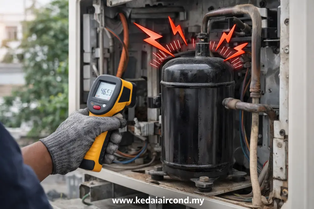 AC compressor noise caused by a vibrating outdoor air conditioning unit