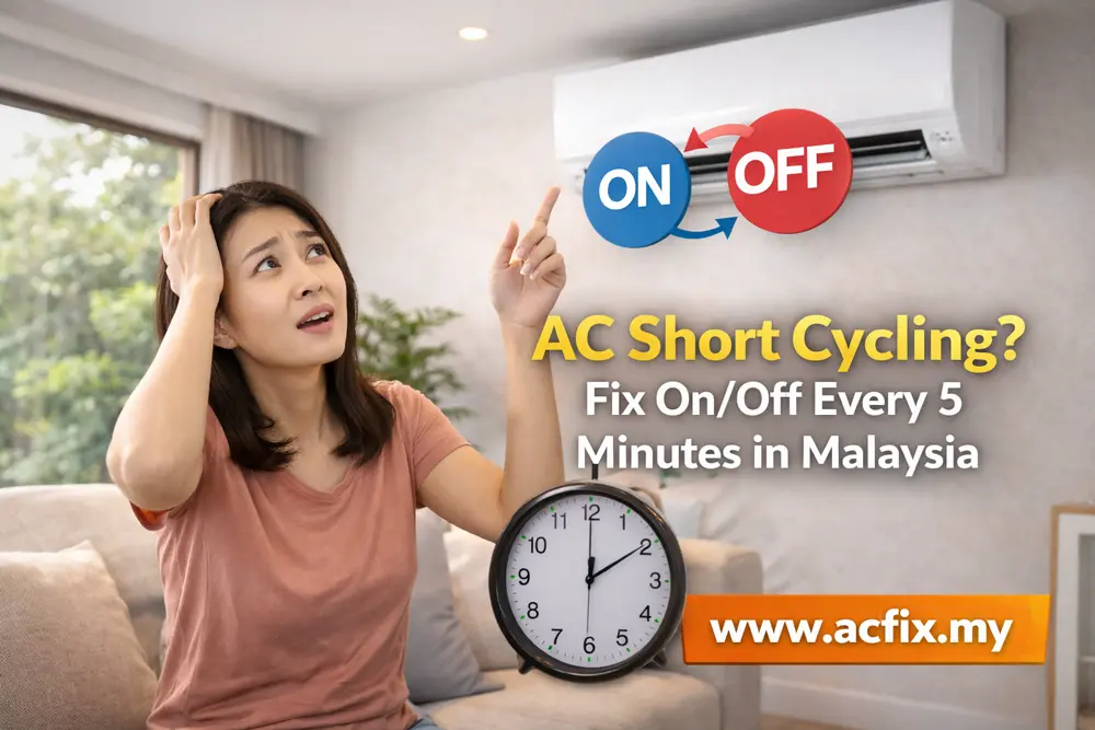 AC short cycling problem showing air conditioner turning on and off frequently in a Malaysian home
