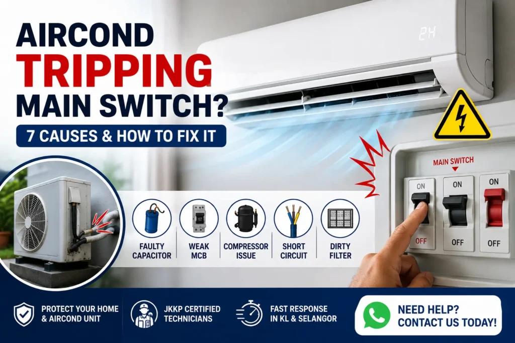 Aircond tripping main switch due to common electrical and aircond faults