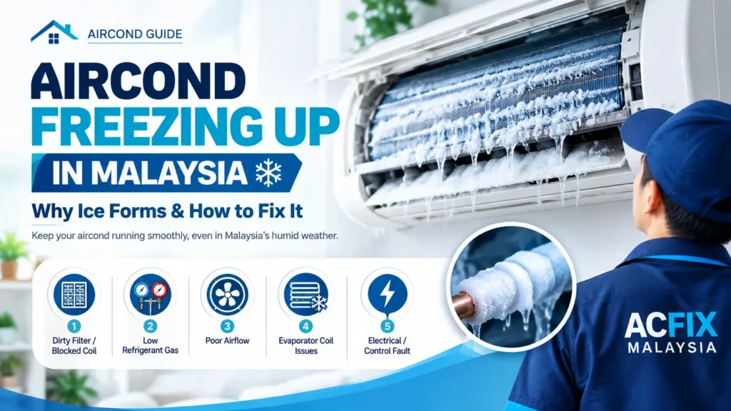 Aircond freezing up in Malaysia with ice forming on the indoor unit and copper pipe